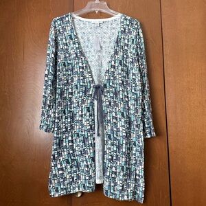 Christopher & Banks Tie Front Duster Multicolor Patterned NWT Sz XL Ret $60